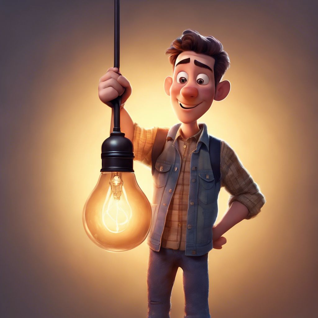 Personagem de desenho animado segurando uma lâmpada