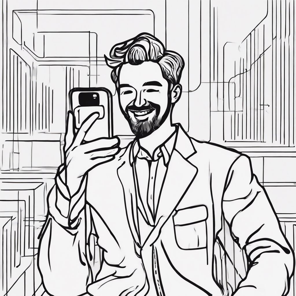 Desenho de um homem olhando para o celular